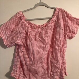 J. Crew Pink And White Off The Shoulder Top XL